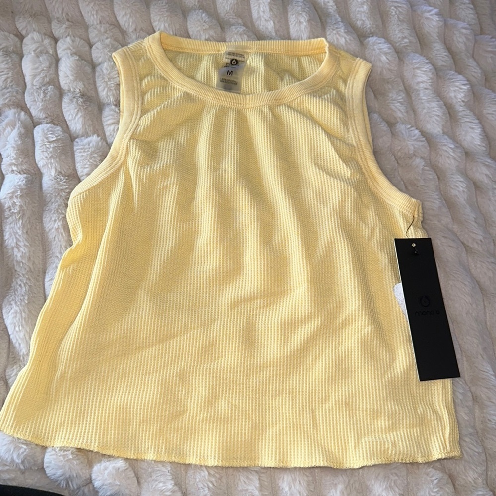 Yellow ribbed mineral wash, cropped tank, size medium